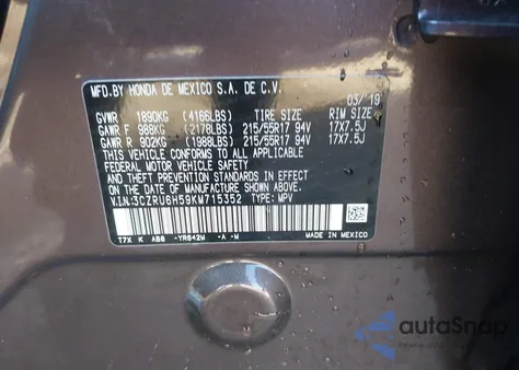 2019 Honda Hr-V Ex из США, поврежденный, VIN 3CZRU6H59KM715352